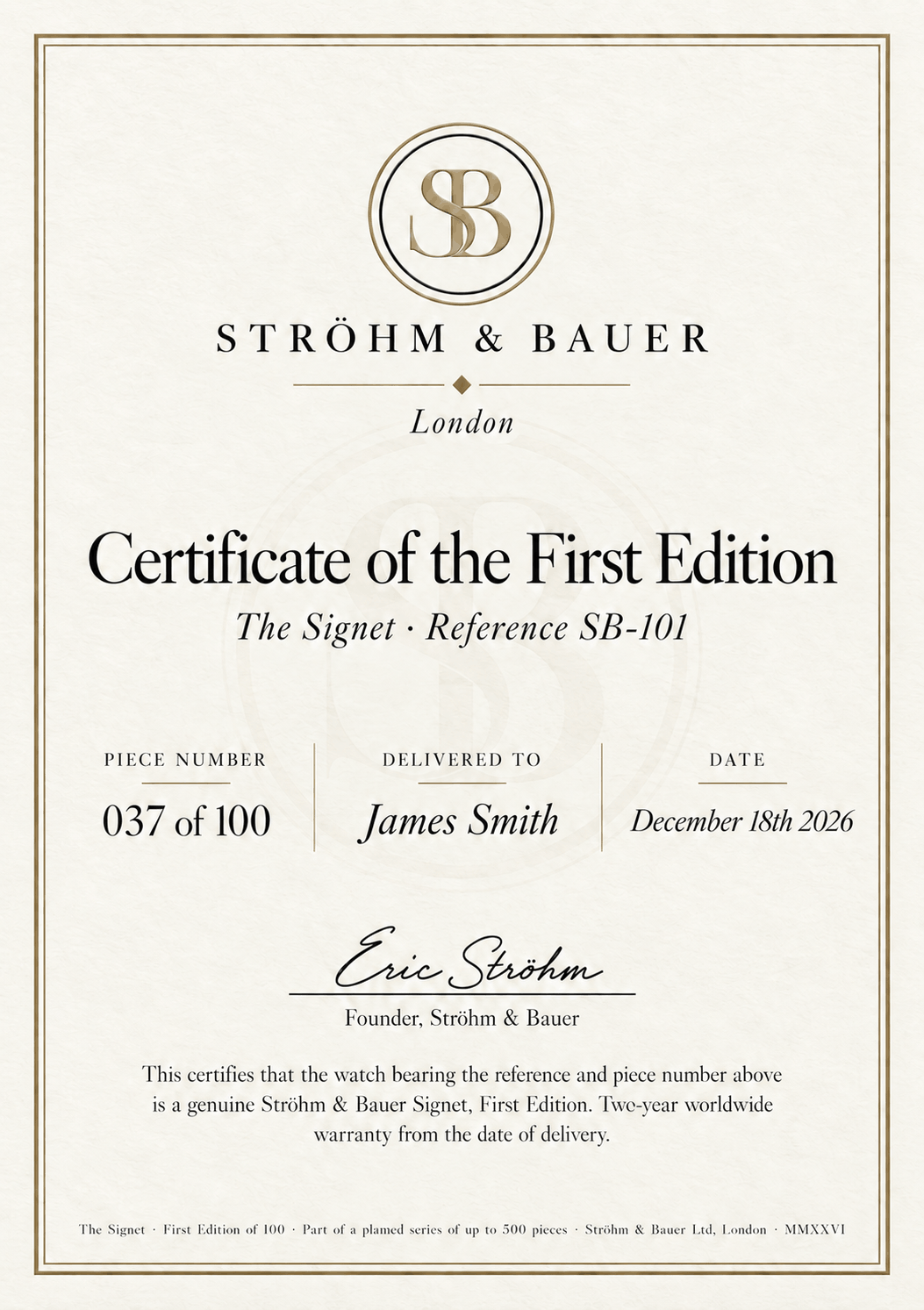 Certificate of the First Edition, hand-signed and numbered to the piece